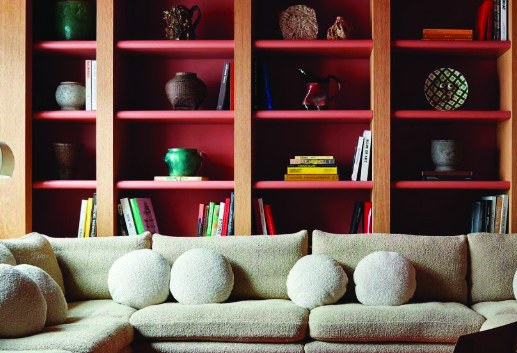 I like the painted shelves / enclosed and cosy feel.